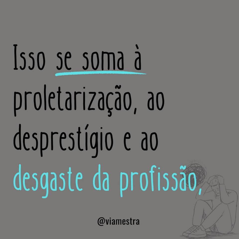 Para dar continuidade à análise sobre a saúde mental dos professores, hoje aponto para a reflexão de dois conceitos: “discurso do mestre” e o “discurso do capitalista”, ambos no contexto clínico e sintomático do mal-estar docente. Para sustentar a discussão coloco um excerto da pesquisa-intervenção do doutor em Psicanálise e Educação, Marcelo Ricardo Pereira (UFMG), nossa principal referência bibliográfica, já que seus estudos tem toda a minha admiração e o meu respeito por terem sido realizados COM sujeitos e não SOBRE eles. O que para nós educadores, conhecedores do real e da subjetividade que envolvem a nossa prática, um estudo que vai além da simplificada obtenção de dados tem peso particular no aprofundamento e na compreensão do nosso próprio caos profissional, das nossas queixas, dores e angústias oficiais. (7/10)