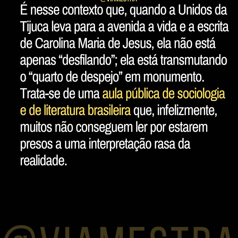 Quebrei o protocolo da nossa segunda-feira, eu sei. Mas há momentos em que o descanso não é apenas um intervalo, é poder viver longe das redes e das burocracias laborais. Desligar as demandas, sair do modo "produção" e apenas descansar o lombo e a mente, algo que nós, educadores, muitas vezes negligenciamos. E, pensando bem, talvez não haja dia mais simbólico que esta Quarta-feira de Cinzas, quando a poeira baixa e a euforia dá lugar à reflexão, para trazermos à tona uma análise mais sóbria sobre tudo o que acabamos de ver na avenida. (8/10)